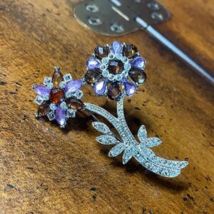 Elegant Floral Brooch with Purple and Brown Accents